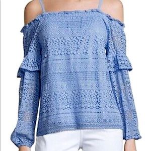 Parker eyelet cold shoulder powder blue blouse